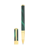 St Dupont Penna Initial Roller Geode verde malachite vista completa con cappuccio e clip dorata 272036
