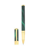 St Dupont Penna Initial Roller Geode verde malachite con finiture oro e cappuccio, decoro astratto 272036