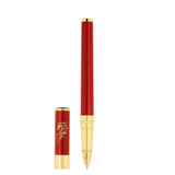 St Dupont Penna Initial Roller lacca rossa guilloché con Cavallo di Fuoco dorato sul cappuccio, finiture oro 272080