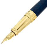 St Dupont Line D Eternity Piuma Large dettaglio pennino oro 14 carati e ghiera dorata incisa su lacca blu Popoté 420317L