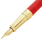 St Dupont Line D Eternity Piuma Large dettaglio pennino oro 14 carati e ghiera dorata incisa su lacca rossa Popoté 420318L