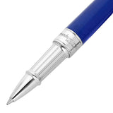 St Dupont Line D Eternity Roller dettaglio punta e ghiera cromata con incisione logo su lacca blu 422016M
