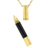 St Dupont Mini Pen Necklace A Sfera in lacca nera e ottone dorato con cappuccio punta di diamante e catena 700005