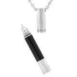 St Dupont Mini Pen Necklace A Sfera in lacca nera e ottone argentato con cappuccio punta di diamante e catena 700006
