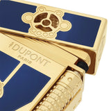 St Dupont accendino Le Grand Mobilis In Mobile dettaglio apertura meccanismo e incisione logo su lacca blu e oro C2MOBILIS