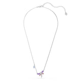 Swarovski Collana Ariana Grande vista completa catena rodiata con pendente libellula cristalli viola rosa e charm azzurro 5737383