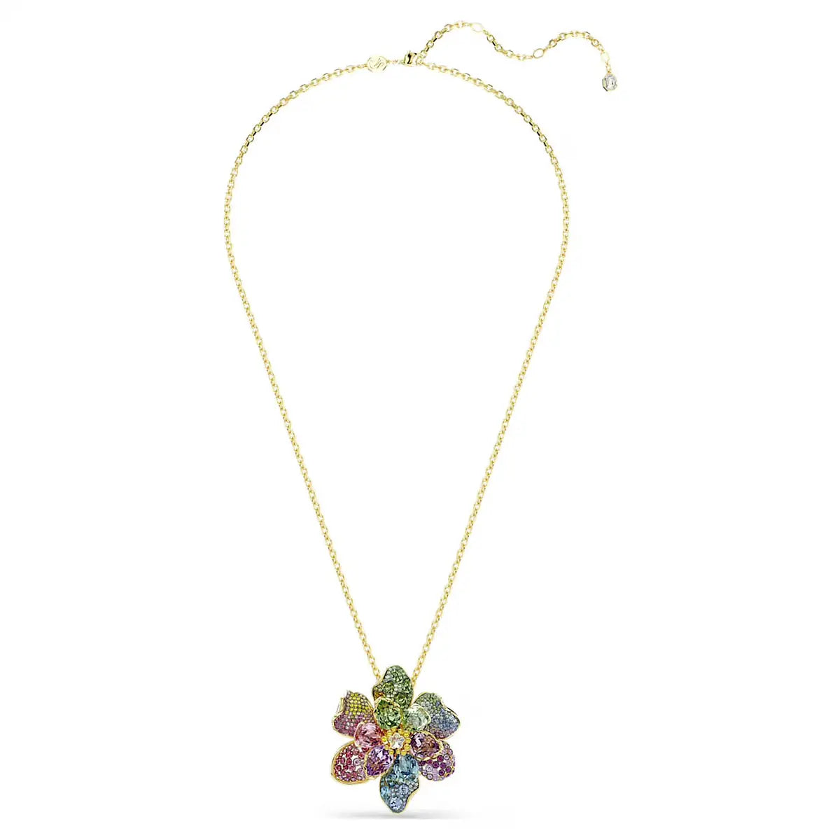 Spilla Ciondolo Betsey Johnson A Mezzaluna Con Fiore E Strass - Colori Rosso E Blu