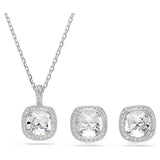 Swarovski set Una Angelic collana pendente e orecchini a lobo con cristalli bianchi taglio cushion placcatura rodio 5754343