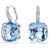 Swarovski Orecchini Millenia vista dettaglio chiusura e cristallo azzurro taglio cuscino con pavé di cristalli 5756150