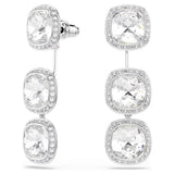 Swarovski Orecchini Una pendenti con tre cristalli bianchi taglio cushion e pavé in metallo rodiato 5754342