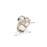 Ti Sento Anello Verde dettaglio dimensioni pietre cushion verdi con montatura oro rosa e argento 925 12413GR