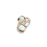 Ti Sento Anello Verde con doppia pietra verde taglio cushion in argento 925 e placcatura oro rosa 12413GR