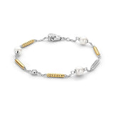 Ti Sento Bracciale Perle in argento 925 con elementi dorati a corda, perle bianche e zirconi, chiusura a moschettone 23070ZY