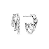 Ti Sento Orecchini Cerchio in argento con tre bande a texture diversa, zirconi bianchi e lavorazione ritorta 78068ZI