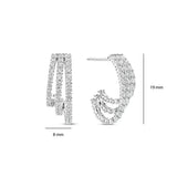 Ti Sento Orecchini Cerchio tre file zirconi bianchi argento placcato platino, dimensioni 19mm x 8mm 78069ZI