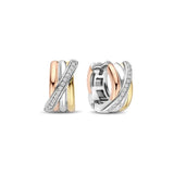 Ti Sento Orecchini Cerchio tricolore argento placcato oro giallo e rosa con zirconi pavé, design intrecciato 7960ZT