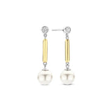 Ti Sento Orecchini Pendenti con Perla in argento 925 con barra placcata oro giallo e perla bianca, zircone 78011YP