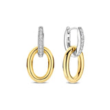 Ti Sento Orecchini Pendenti in argento placcato oro giallo con zirconi pavé su cerchio, design ovale pendente 78015ZY