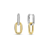 Ti Sento Orecchini Pendenti bicolore argento e placcatura oro giallo con zirconi bianchi, design a catena 7831ZY