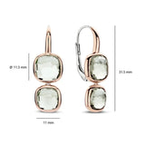 Ti Sento Orecchini Pietre dimensioni 31,5mm lunghezza, pietre verdi cushion 11,5mm in argento placcato oro rosa 78055GR