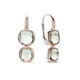 Ti Sento Orecchini Pietre doppia pietra verde taglio cushion in argento placcato oro rosa, chiusura monachella 78055GR