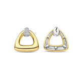 Ti Sento Orecchini Triangoli vista fronte e retro, struttura argento con placcatura oro giallo e chiusura a perno 78034ZY