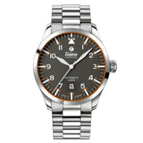 Tutima Grand Flieger Automatic quadrante grigio gunmetal con bracciale acciaio, indici arabi e datario 6105-04