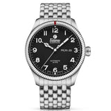 Tutima Grand Flieger Classic orologio automatico quadrante nero velluto bracciale acciaio numeri arabi luminosi 6108-02