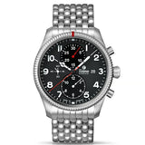 Tutima Grand Flieger Classic cronografo quadrante nero velluto con bracciale acciaio, numeri arabi e ghiera zigrinata 6408-02