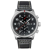 Tutima Grand Flieger Classic cronografo quadrante nero velluto con cinturino pelle nera cuciture bianche acciaio 6402-01