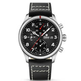 Tutima Grand Flieger Classic cronografo quadrante nero velluto con numeri arabi, cinturino pelle nera cuciture bianche 6408-01
