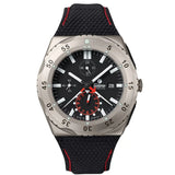 Tutima M2 Pioneer orologio cronografo quadrante nero in titanio sabbiato con cinturino Kevlar nero cuciture rosse 6451-02