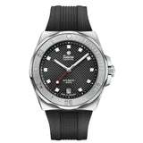 Tutima M2 Seven Seas S orologio automatico quadrante nero con décor geometrico, cinturino gomma nera e lunetta acciaio 6156-21
