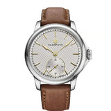 Tutima Patria orologio da polso quadrante bianco argento guilloché con lancette in oro 18kt e cinturino pelle marrone 6612-09