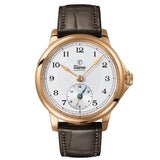 Tutima Patria Dual Time orologio in oro rosa 18kt quadrante argentato con numeri arabi e cinturino alligatore marrone 6601-01