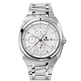 Tutima Saxon One Chronograph quadrante opalin bianco argento, bracciale acciaio inossidabile, indici a bastoni 6420-02