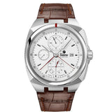 Tutima Saxon One Chronograph quadrante opalin bianco argento con cinturino alligatore marrone, cassa acciaio 43mm 6420-04