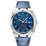 Tutima Saxon One Chronograph quadrante blu reale con cinturino alligatore blu, cassa acciaio e datario 6420-06
