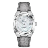 Tutima Saxon One Lady quadrante madreperla con indici a bastoni, cinturino alligatore grigio e cassa acciaio 6700-02