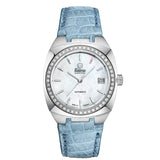 Tutima Saxon One Lady automatico quadrante madreperla bianco, lunetta diamanti e cinturino alligatore azzurro 6701-02