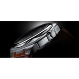 Tutima Saxon One Chronograph vista laterale cassa acciaio con corona avvitata e ghiera girevole 6420-09