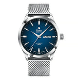 Tutima Sky orologio automatico quadrante blu dégrade con bracciale milanese acciaio, indici a bastoni e day-date 6105-22