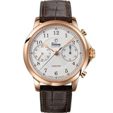 Tutima Tempostopp cronografo in oro rosa 18kt quadrante argentato guilloché cinturino alligatore marrone 6650-01
