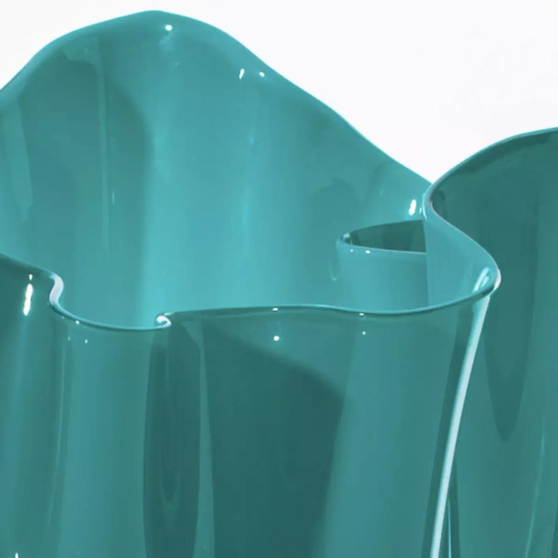Vaso Venini Fazzoletto Verde Paraiba Medio in Vetro Soffiato di Murano 700.02 Dettaglio
