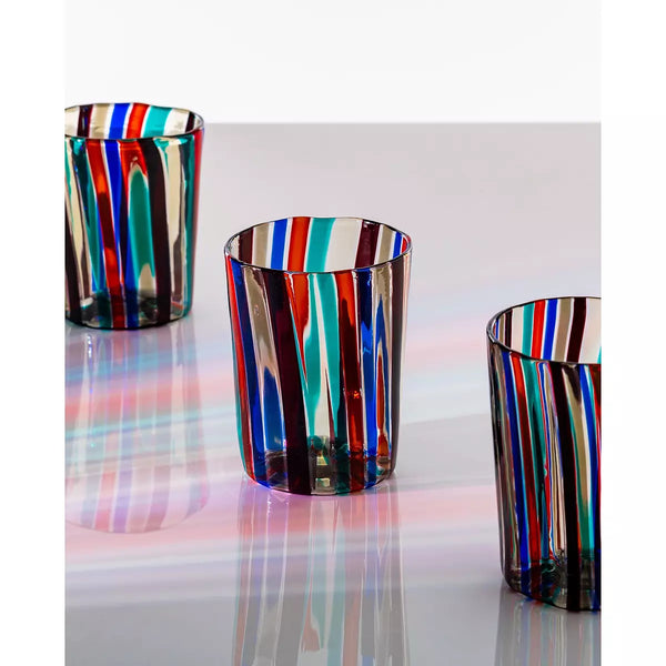 VENINI set di 6 bicchieri a canne H 11 cm in vetro soffiato di Murano 304.05