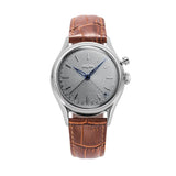 Vulcain Cricket Titanio quadrante guilloché argento con lancette blu, cinturino pelle marrone alligatore 142268G13.BAN229