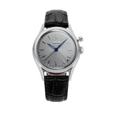 Vulcain Cricket Titanio quadrante guilloché argento con lancette blu, cinturino pelle nera stampa alligatore 142268G13.BAN249