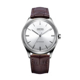 Vulcain Grand Prix Silver orologio automatico quadrante argento con cinturino pelle marrone stampa alligatore 670171A50.BAN249