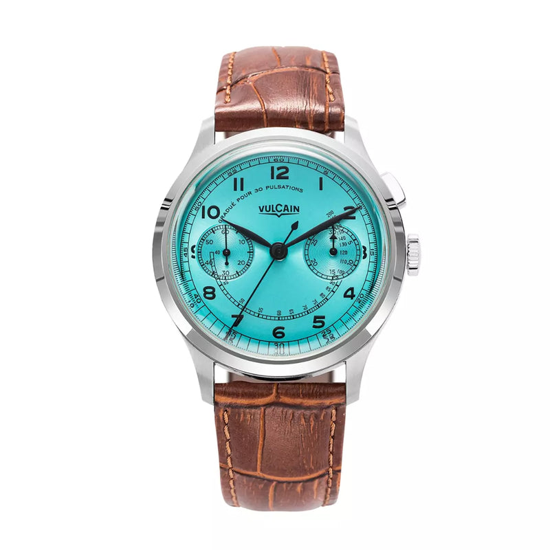 Orologio Vulcain Monopusher Heritage Turquoise cinturino alligatore nero