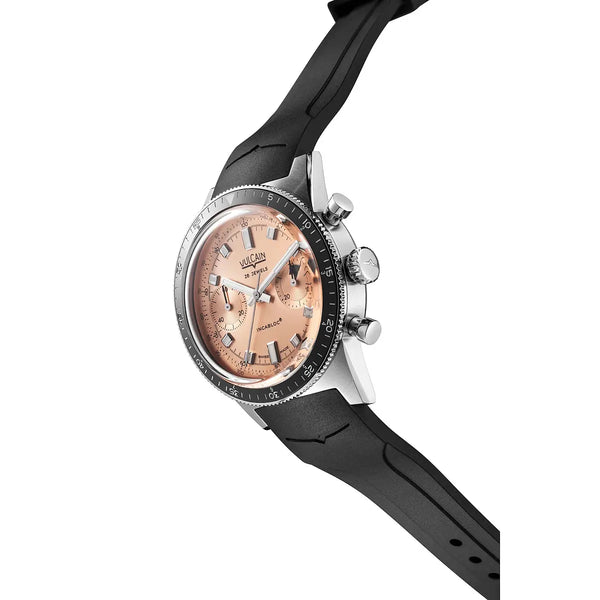 Vulcain Skindiver Chronograph Salmone 590176B87.BAR255 cinturino gomma lato